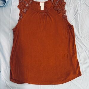H&M Rust Sleeveless Top with Lace Detail